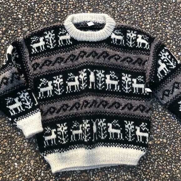 Vintage hand made in Nepal tribal ethnic Icelandic style chunky sweater L - Picture 1 of 4